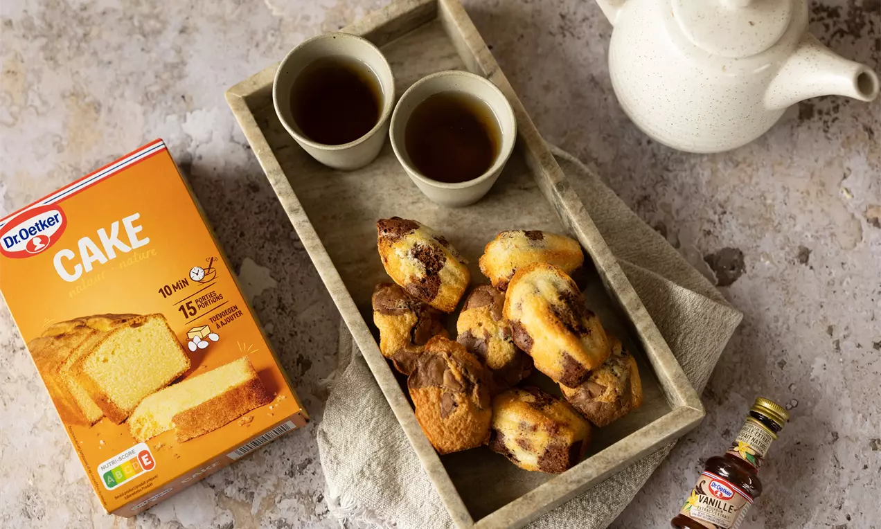 Madeleines marbrées chocolat–vanille